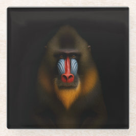 Zwarte 4 Luxe glazen onderzetter, Mandrill-aap Onderzetter