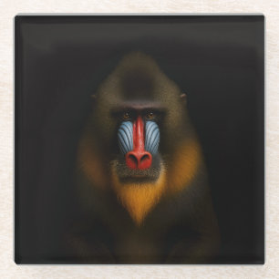 Zwarte 4 Luxe glazen onderzetter, Mandrill-aap Onderzetter