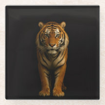 Zwarte 4 Luxe glazen onderzetter, Noble Tiger