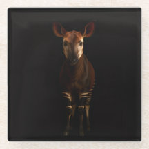 Zwarte 4 Luxe glazen onderzetter, Okapi in het bos
