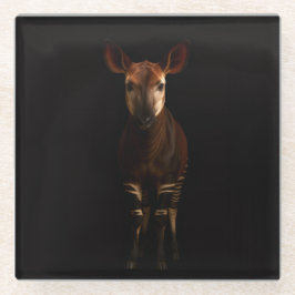 Zwarte 4 Luxe glazen onderzetter, Okapi in het bos Onderzetter