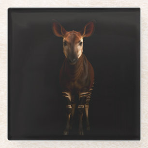 Zwarte 4 Luxe glazen onderzetter, Okapi in het bos Onderzetter