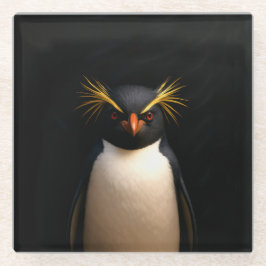 Zwarte 4 Luxe glazen onderzetter, Rockhopper-pingu Onderzetter