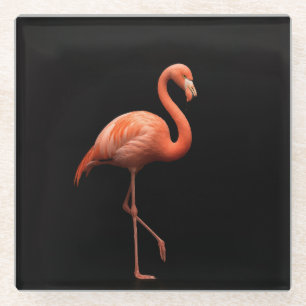 Zwarte 4 Luxe glazen onderzetter, Roze Flamingo Onderzetter