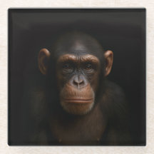 Zwarte 4 Luxe glazen onderzetter, Serene Chimpanse