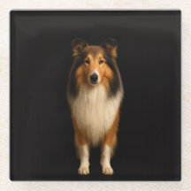Zwarte 4 Luxe glazen onderzetter, trouwe Collie-ho