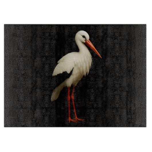 Zwarte 4 Luxe glazen snijplank Graceful Stork (Voorkant)