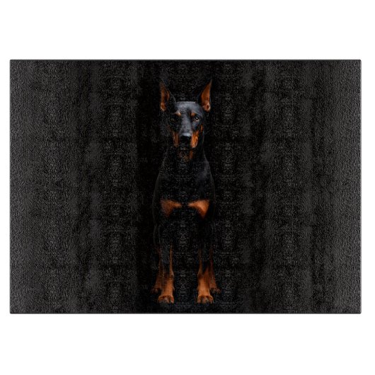 Zwarte 4 Luxe glazen snijplank Guardian Dobermann (Voorkant)