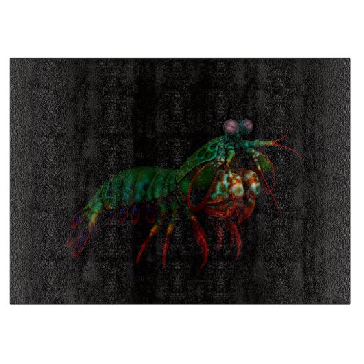Zwarte 4 Luxe glazen snijplank Mantis Shrimp (Voorkant)