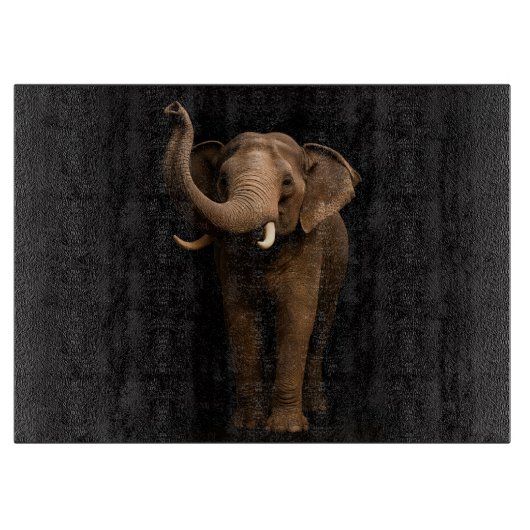 Zwarte 4 Luxe glazen snijplank Mighty Elephant (Voorkant)