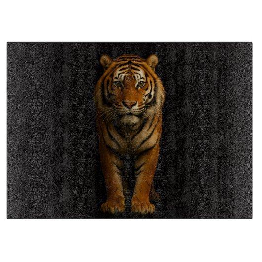Zwarte 4 Luxe glazen snijplank Noble Tiger (Voorkant)