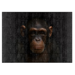 Zwarte 4 Luxe glazen snijplank Serene Chimpansee