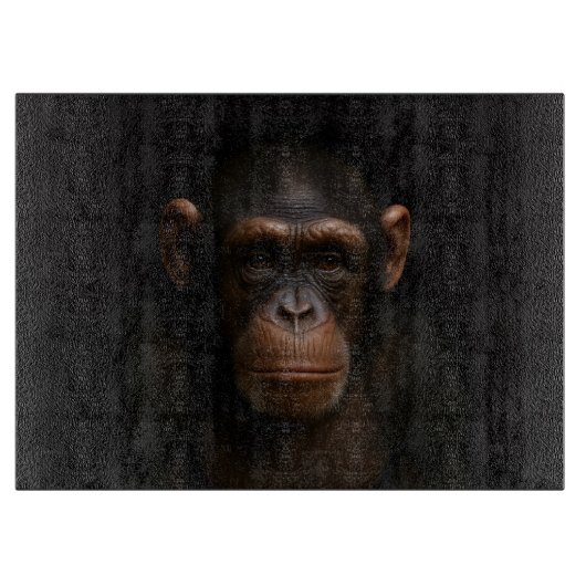 Zwarte 4 Luxe glazen snijplank Serene Chimpansee (Voorkant)
