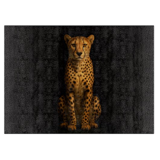 Zwarte 4 Luxe glazen snijplank Slanke Cheetah (Voorkant)