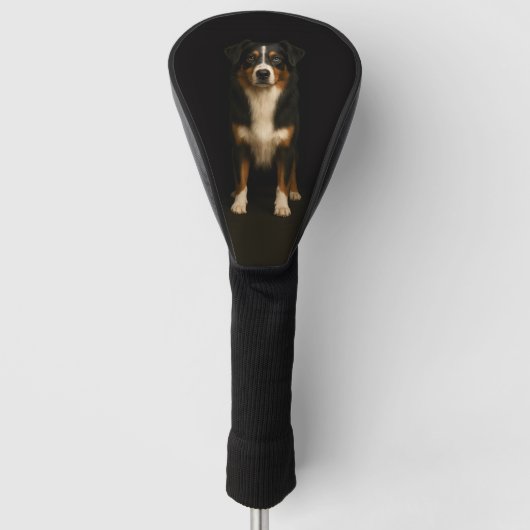 Zwarte 4 Luxe Golf Driver Hoes, Aussie Herdershond Golfheadcover (Voorkant)