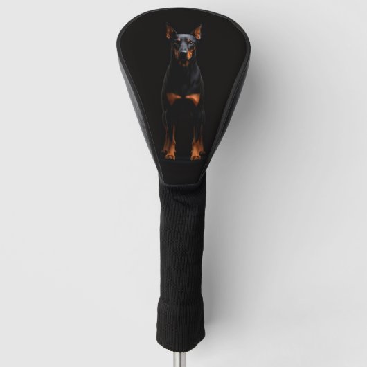 Zwarte 4 Luxe Golf Driver Hoes, Guardian Dobermann Golfheadcover (Voorkant)