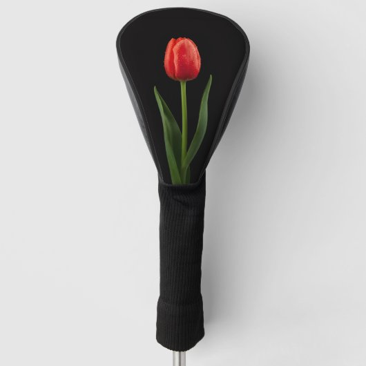Zwarte 4 Luxe Golf Driver Hoes, Robijnrode Tulp Golfheadcover (Voorkant)