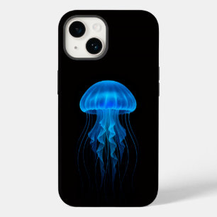 Zwarte 4 Luxe iPhone 14 Mate, Neon Blauwe Kwallen Case-Mate iPhone 14 Hoesje