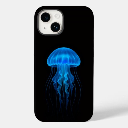 Zwarte 4 Luxe iPhone 14 Mate, Neon Blauwe Kwallen Case-Mate iPhone Case (Achterkant)