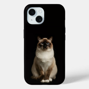 Zwarte 4 Luxe iPhone 15 Hoes, Birmaanse Kat Case