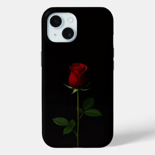 Zwarte 4 Luxe iPhone 15 Hoes, Fluwelen Rode Roos Case