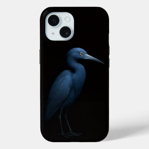 Zwarte 4 Luxe iPhone 15 Hoes, Kleine Blauwe Reiger Case