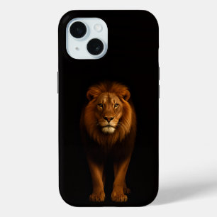 Zwarte 4 Luxe iPhone 15 Hoes, Majestueuze Leeuw Case