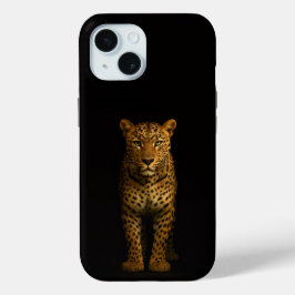 Zwarte 4 Luxe iPhone 15 Hoes, Majestueuze Luipaard Case