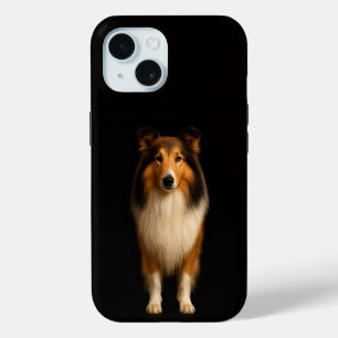 Zwarte 4 Luxe iPhone 15 Hoes, trouwe Collie Hond Case