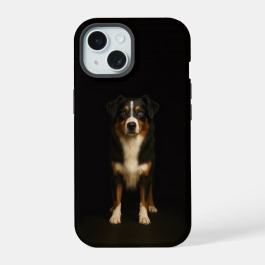 Zwarte 4 Luxe iPhone 15 Hoesje, Aussie Shepherd Case (Achterkant)