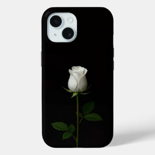 Zwarte 4 Luxe iPhone 15 Hoesje, Pure Witte Roos Case