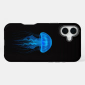 Zwarte 4 Luxe iPhone 16 Plus Mate, Blauwe Kwallen Hoesje (Achterkant horizontaal)