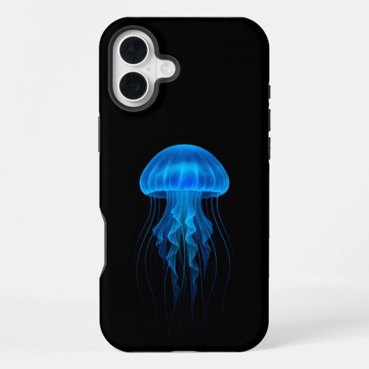 Zwarte 4 Luxe iPhone 16 Plus Mate, Blauwe Kwallen Hoesje (Achterkant)