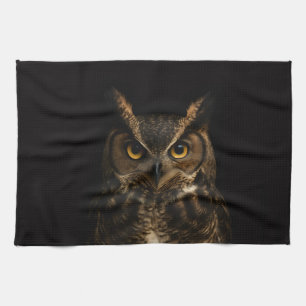 Zwarte 4 Luxe keukenhanddoek Golden Eye Uil