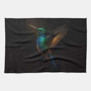 Zwarte 4 Luxe keukenhanddoek Kolibrie vliegend