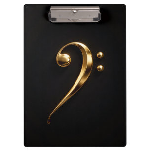 Zwarte 4 Luxe Klembord, Gouden Bass Clef Klembord