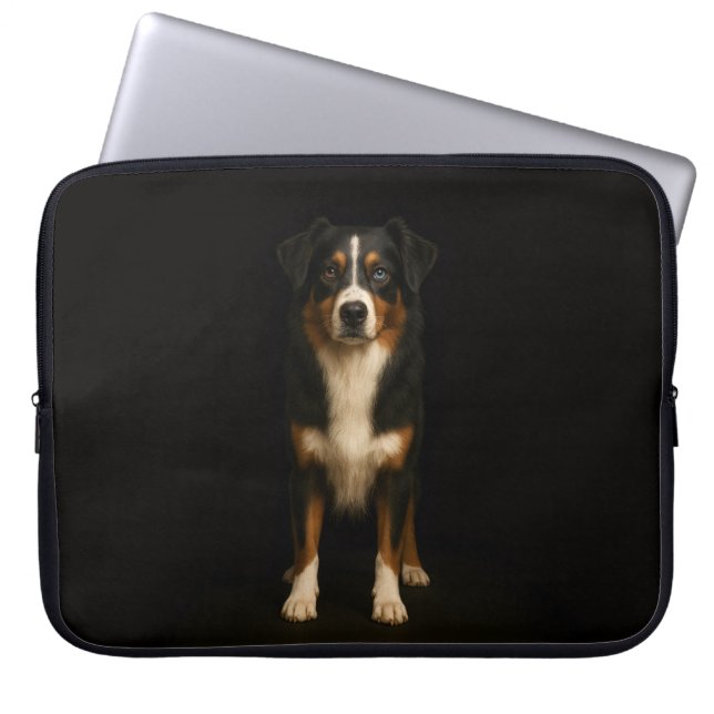 Zwarte 4 Luxe Laptophoes, Australische Herderhond Laptop Sleeve (Voorkant)