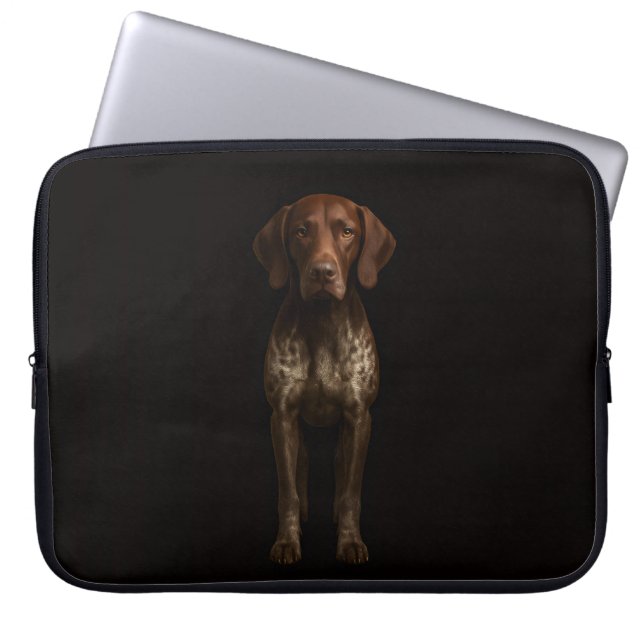 Zwarte 4 Luxe Laptophoes, Duitse Pointer Hond Laptop Sleeve (Voorkant)