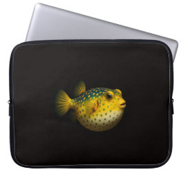 Zwarte 4 Luxe Laptophoes, Gele Kogelvis Laptop Sleeve