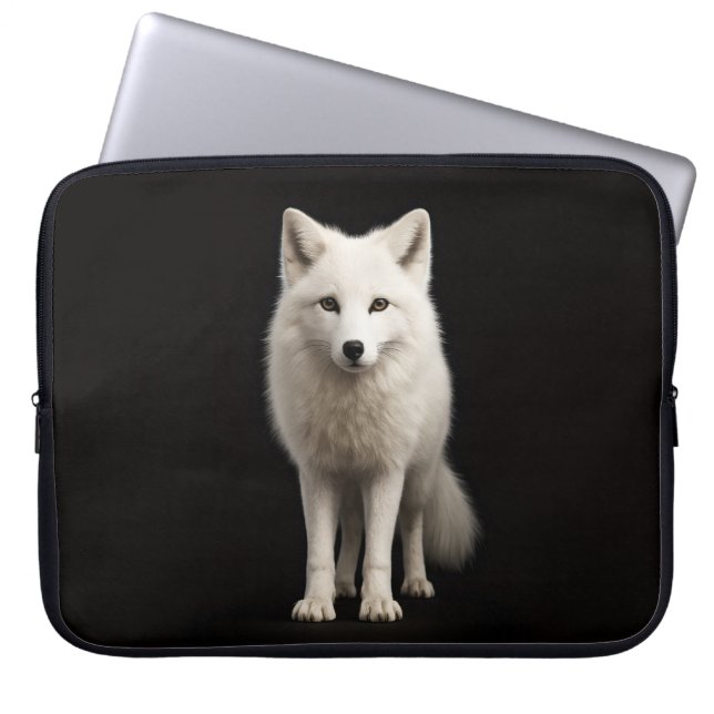 Zwarte 4 Luxe Laptophoes, Ivoorkleurige Poolvos Laptop Sleeve (Voorkant)