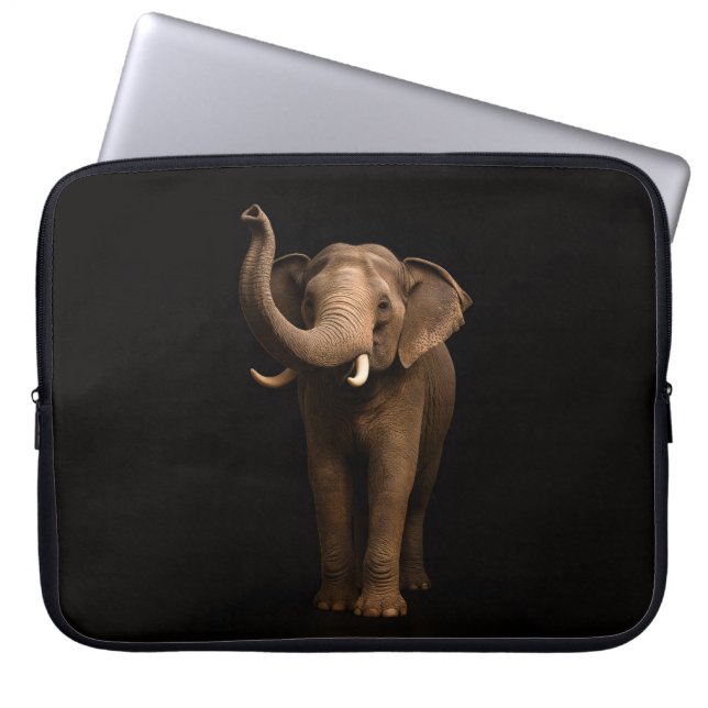 Zwarte 4 Luxe laptophoes, Machtige Olifant Laptop Sleeve (Voorkant)