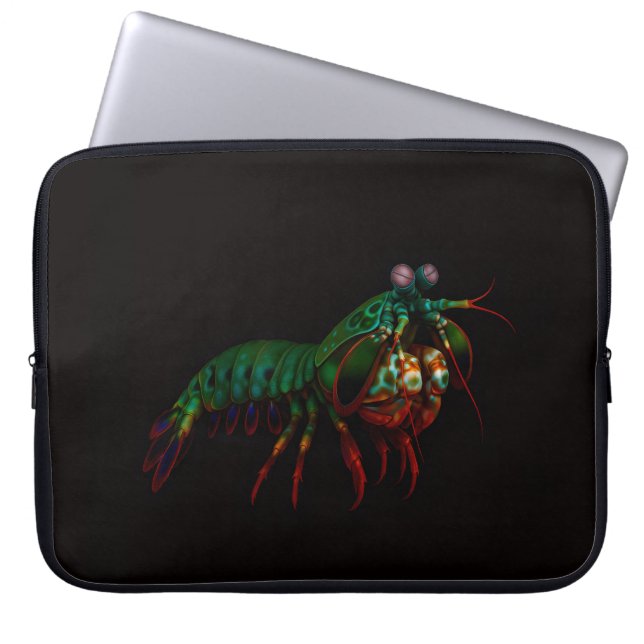 Zwarte 4 Luxe Laptophoes, Mantisgarnaal Laptop Sleeve (Voorkant)