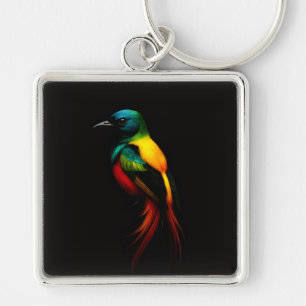 Zwarte 4 Luxe Sleutelhanger met Tropische Regenboo