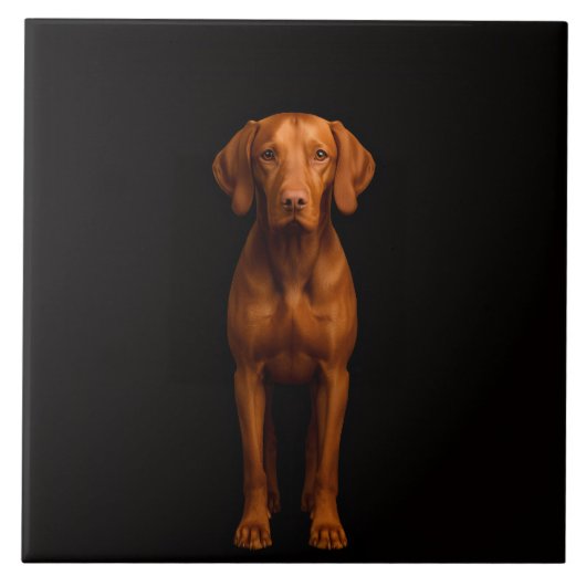 Zwarte 4 Luxe Tegel met Agile Vizsla Hond Tegeltje (Voorkant)