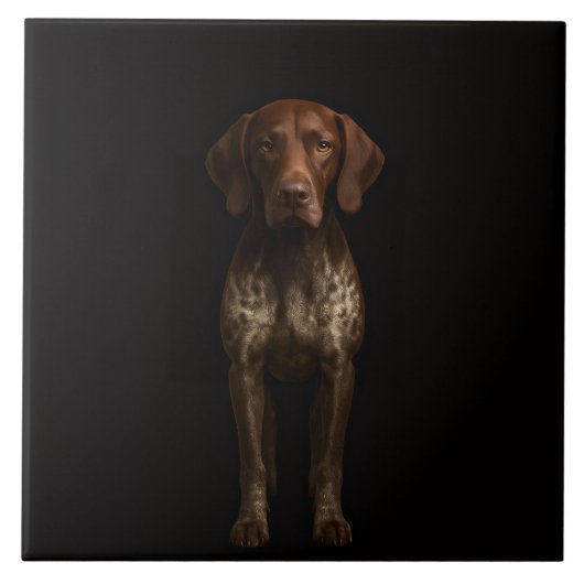Zwarte 4 Luxe tegel met Duitse Pointer hond Tegeltje (Voorkant)