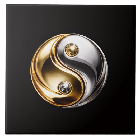 Zwarte 4 Luxe-tegel met Harmony Yin Yang-symbool Tegeltje (Voorkant)