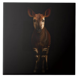 Zwarte 4 Luxe tegel met Okapi uit het bos Tegeltje