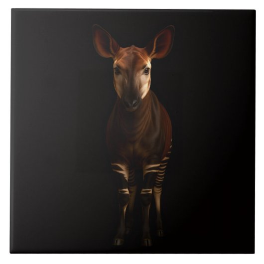 Zwarte 4 Luxe tegel met Okapi uit het bos Tegeltje (Voorkant)