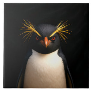 Zwarte 4 Luxe Tegel met Rockhopper Penguin Tegeltje
