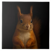 Zwarte 4 Luxe Tegel met rode eekhoorn Tegeltje (Voorkant)